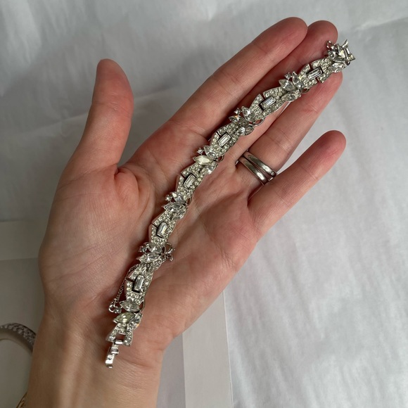 Crown Trifari Pavé & Baguette Rhinestone Rhodium Bracelet - Picture 5 of 6